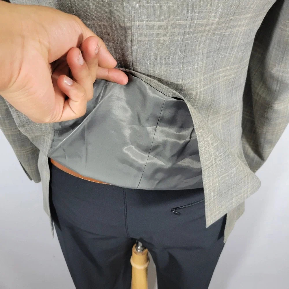 Calvin Klein Men's Sport Coat Blazer Gray Plaid Wool Linen Poly Extreme Slim 40R